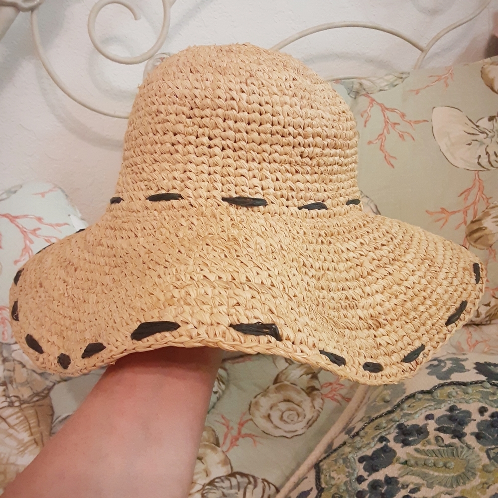 Nine & Co. Soft Woven Straw Sun Hat with 4" Brim & Black Woven In Embellishment